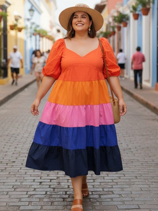 FARM Rio Dresses & Skirts - Farm Rio for Anthropologie Colorblock Tiered Puff Sleeve Maxi Dress Boho Chic 2X